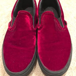 Vans red velvet slip on shoes size 10